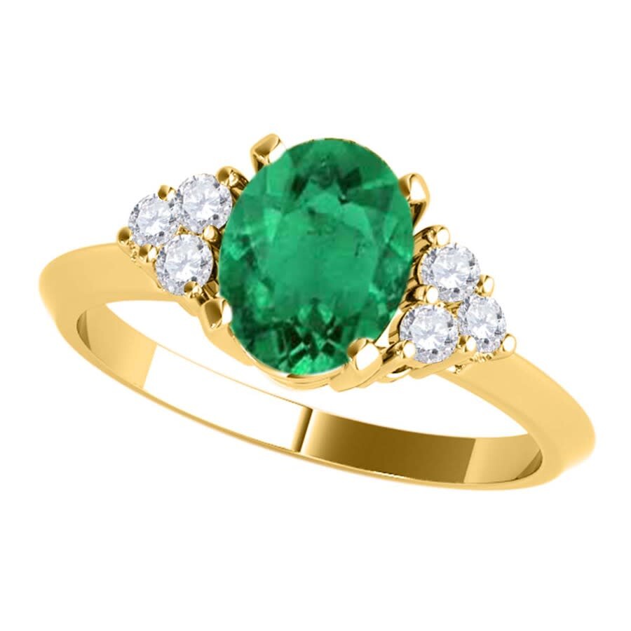 Shop Maulijewels 1.00 Carat Emerald & Round White Diamond Gemstone Ring In 10k Solid White In Green