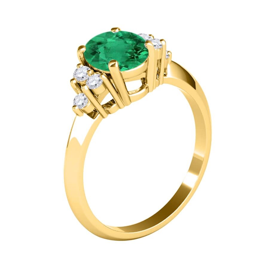 Maulijewels 1.00 Carat Emerald & Round White Diamond Gemstone Ring In 10k Solid White In Green