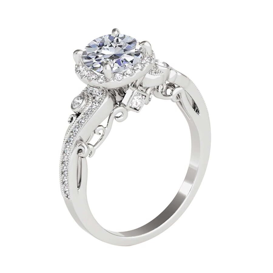Maulijewels 1.00 Ct Natural Diamond Halo Engagement Ring In 14k Solid White Gold In White