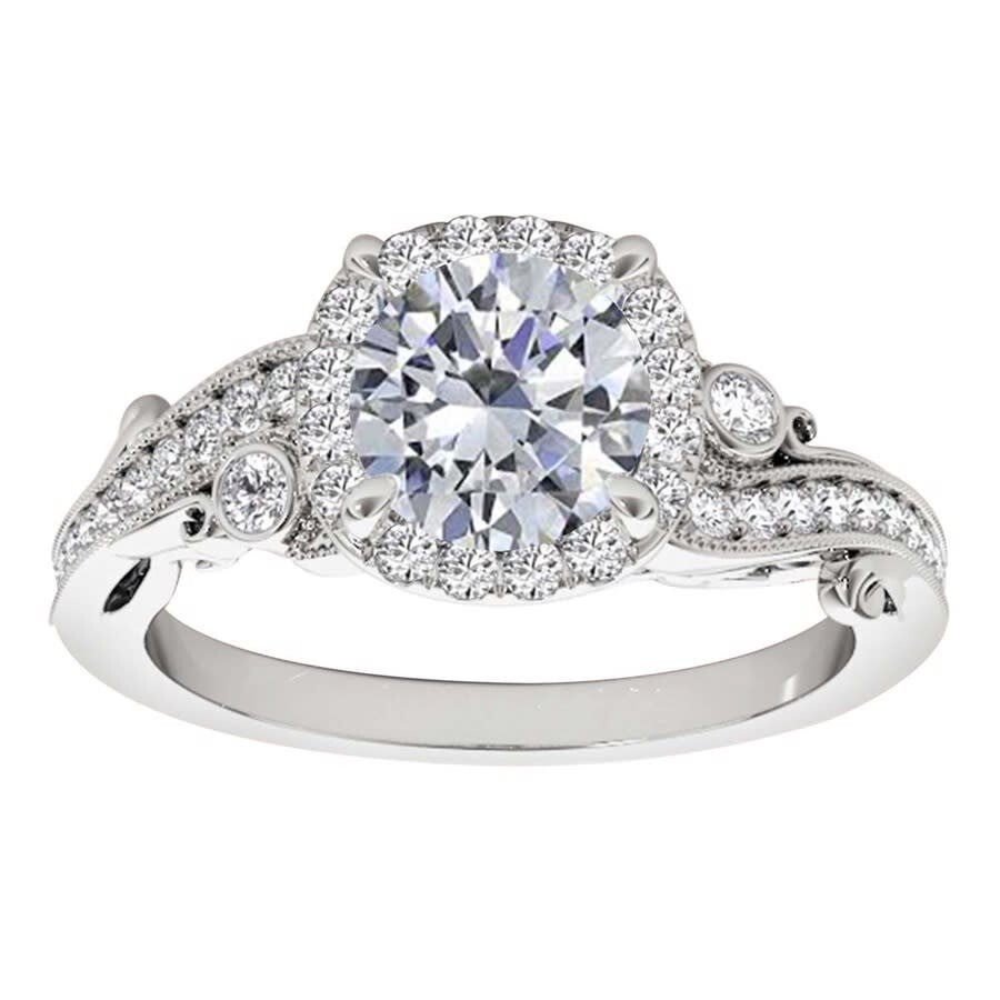 Maulijewels 1.00 Ct Natural Diamond Halo Engagement Ring In 14k Solid White Gold In White