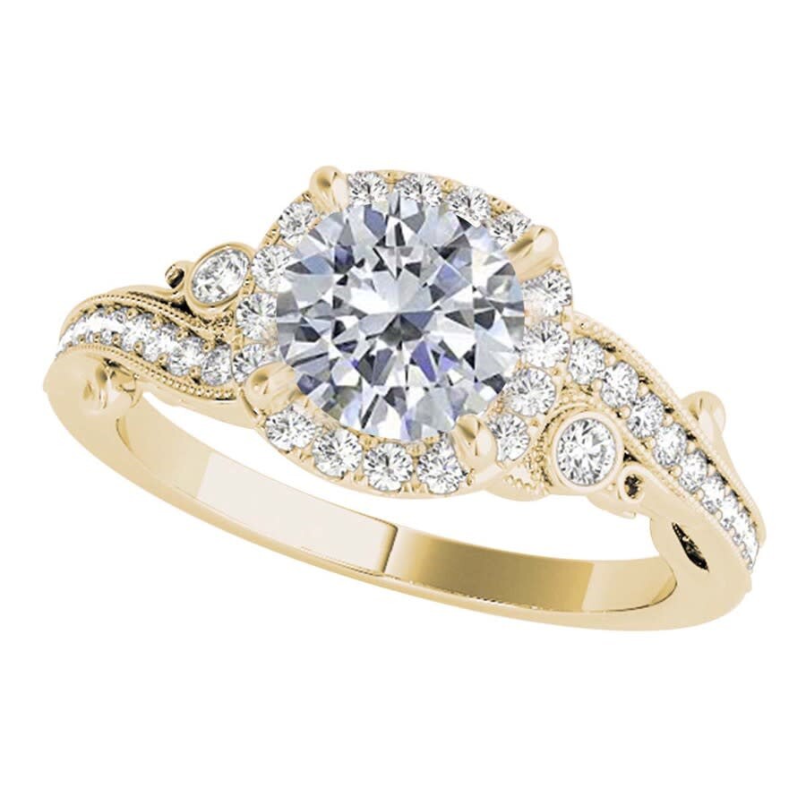 Shop Maulijewels 1.00 Ct Natural Diamond Halo Engagement Ring In 14k Solid Yellow Gold In White