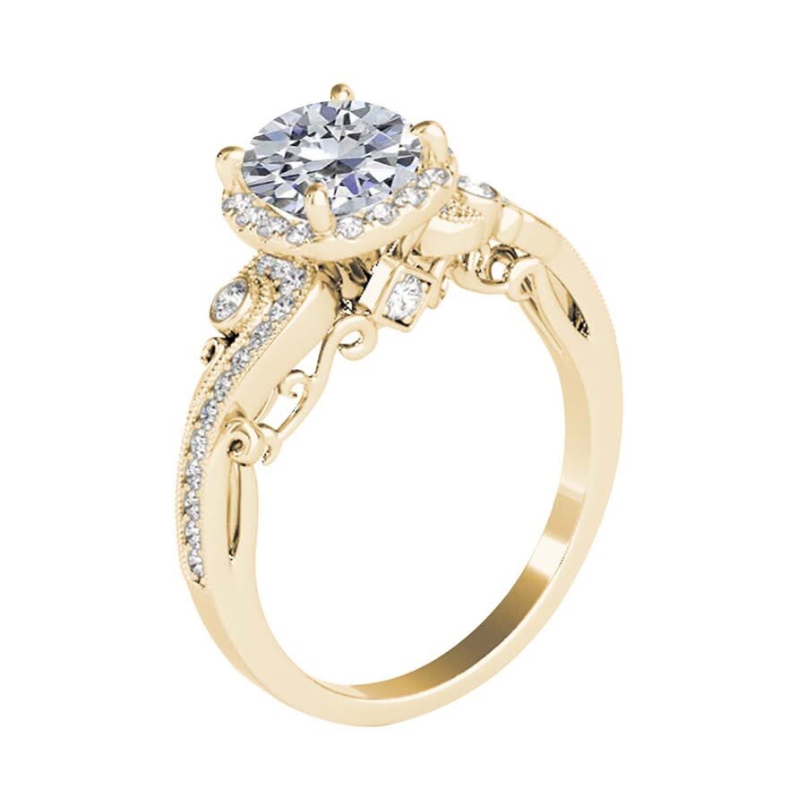Maulijewels 1.00 Ct Natural Diamond Halo Engagement Ring In 14k Solid Yellow Gold In White