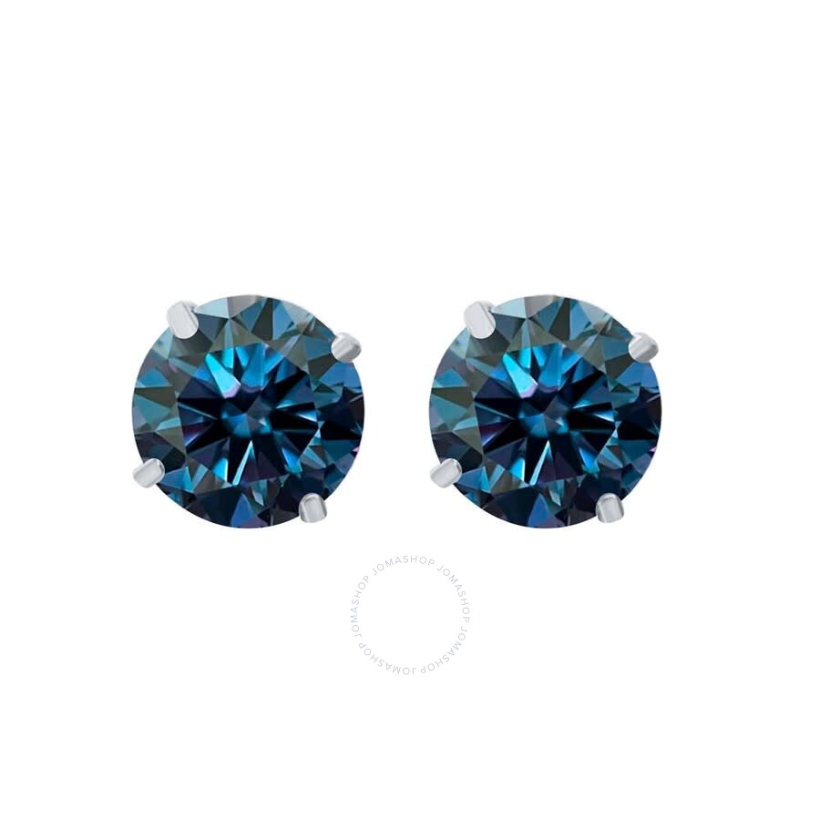 Maulijewels 1.00ct 14k Gold Gra Certified D-vvs1 Round Blue Moissanite Diamond Screw Back Studs Earr In White