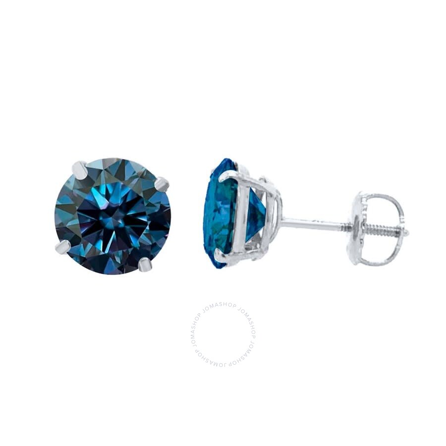 Maulijewels 1.00ct 14k Gold Gra Certified D-vvs1 Round Blue Moissanite Diamond Screw Back Studs Earr In White