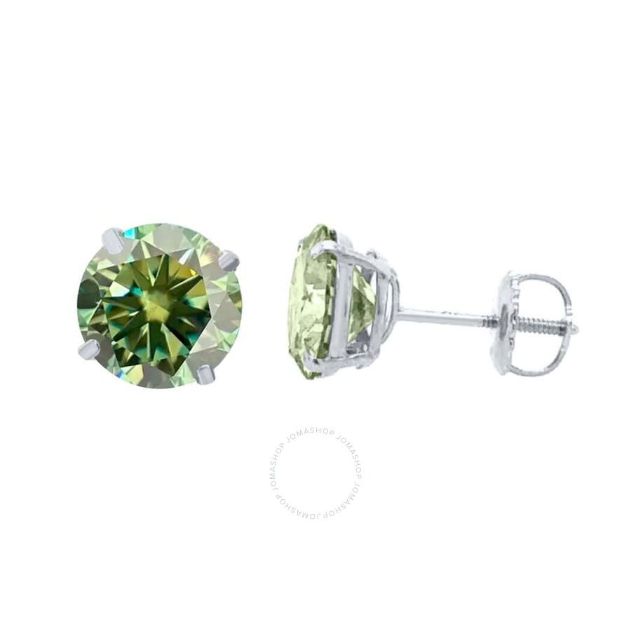 Maulijewels 1.00ct 14k Gold Gra Certified D-vvs1 Round Green Moissanite Diamond Screw Back Studs Ear In White