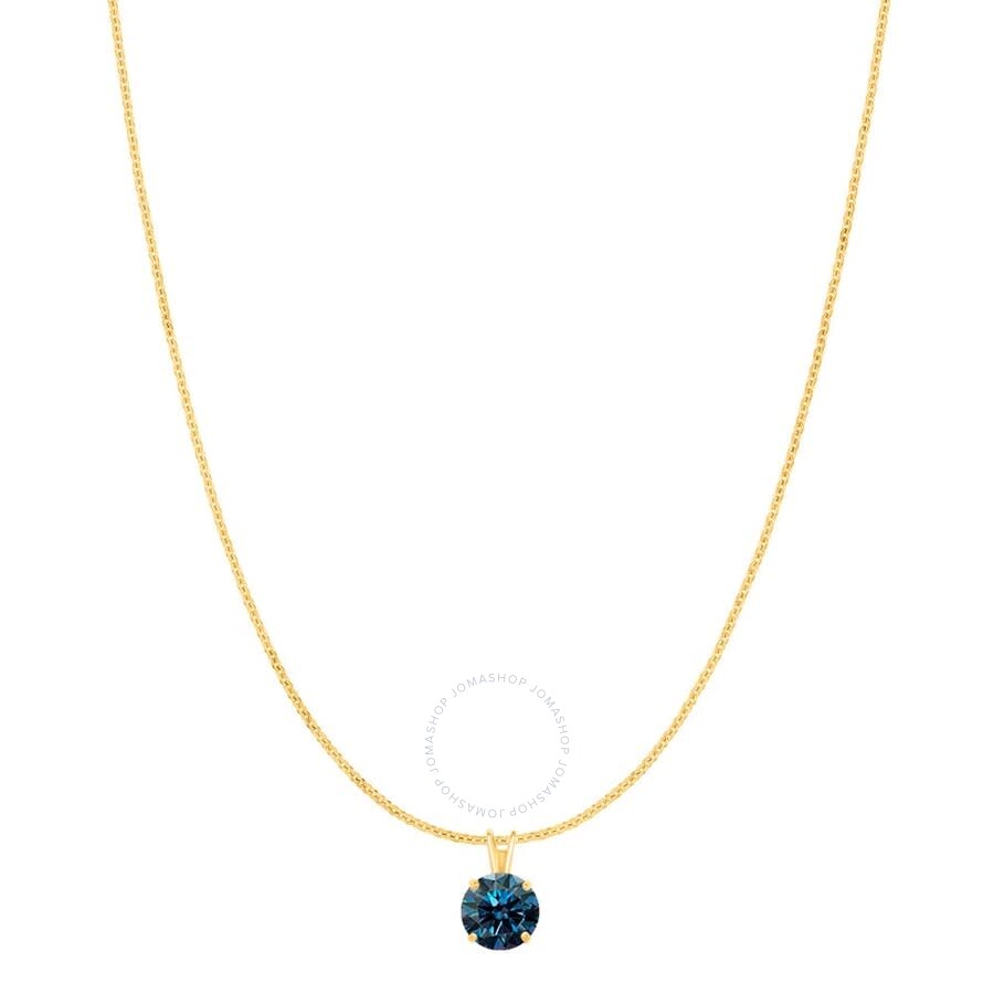 Maulijewels 1.00ct D-vvs1 Blue Moissanite Diamond 14k Yellow Gold Solitaire Necklace With Gold Plate In Blue