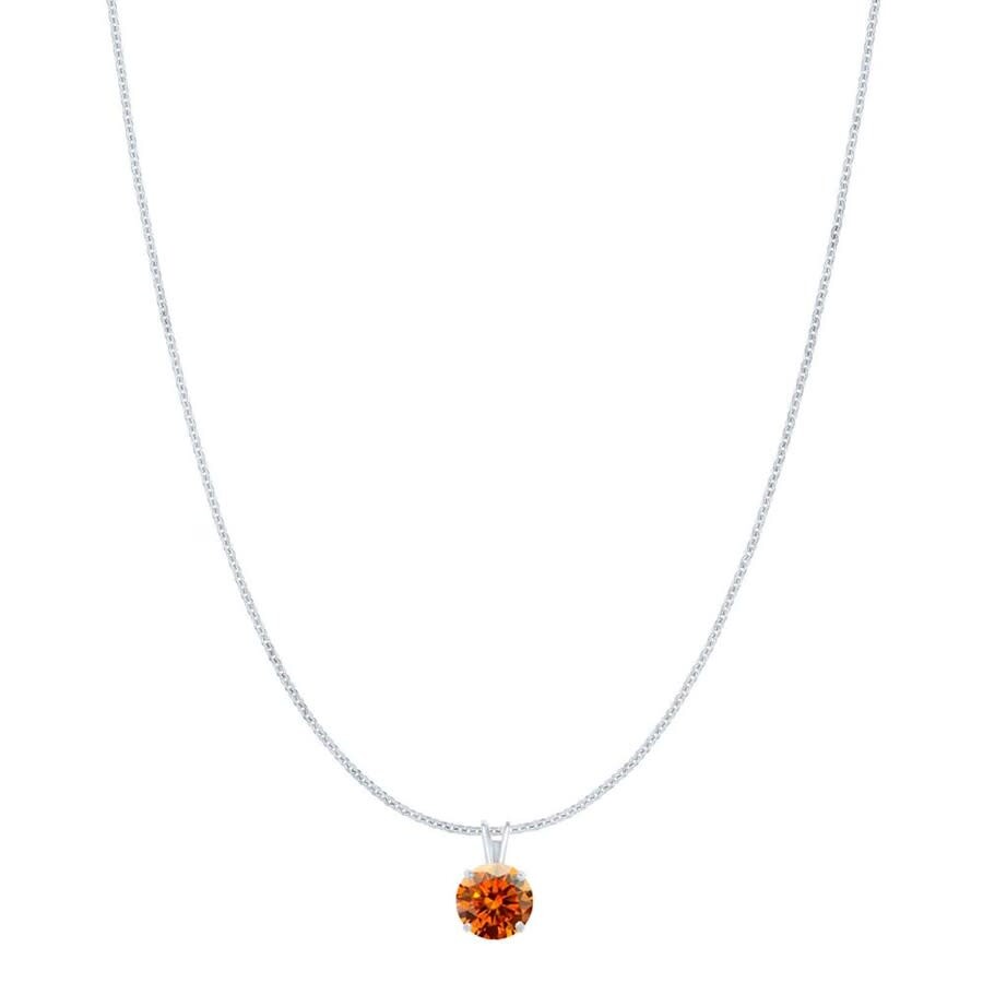 Maulijewels 1.00ct D-vvs1 Orange Moissanite Diamond 14k White Gold Solitaire Necklace With Gold Plat In Red