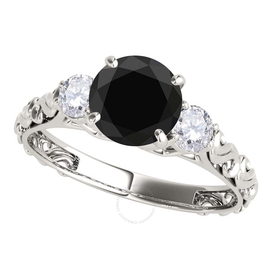 Maulijewels 1.05 Carat Black & White Diamond Three Stone Engagement Ring For Women In 18k Solid Whit In White
