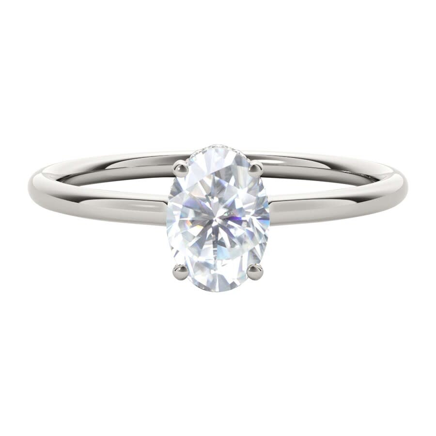 Maulijewels 1.05 Carat Oval Moissanite And Natural Diamond Solitaire Engagement Rings For Women In 1 In White
