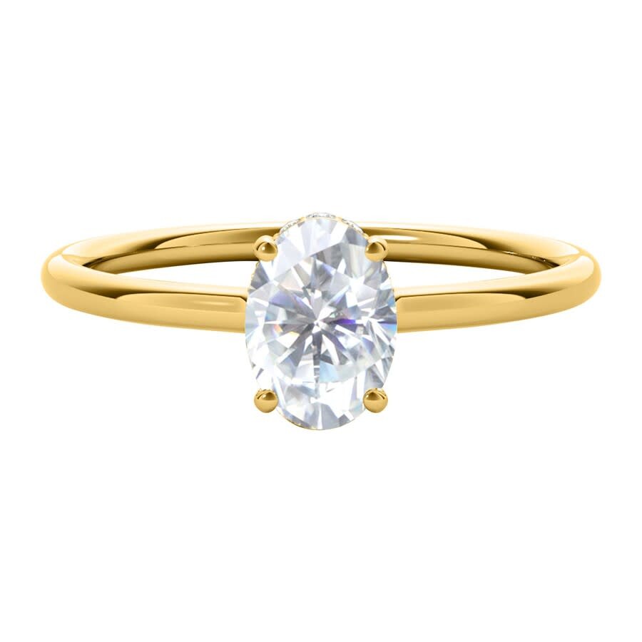 Maulijewels 1.05 Carat Oval Moissanite And Natural Diamond Solitaire Engagement Rings For Women In 1 In Yellow