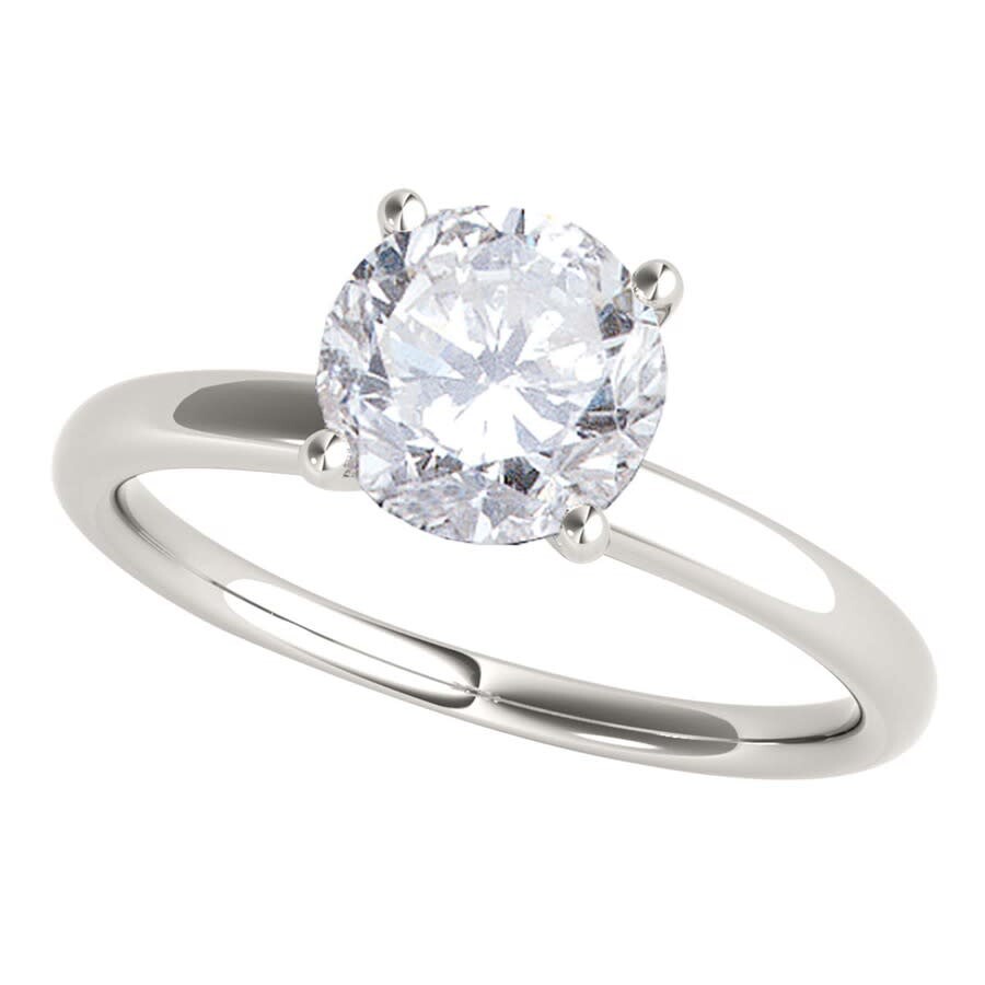 Maulijewels 1.05 Carat Round White Diamond Solitaire Style Engagement Ring In 14k White Gold In White