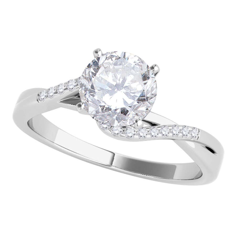 Maulijewels 1.10 Carat White Diamond Solitaire Style Engagement Ring 18k Solid White Gold In White