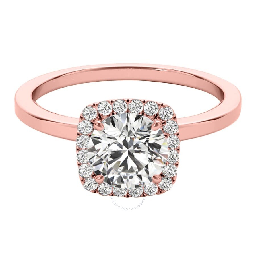 Maulijewels 1.15 Carat Moissanite & Halo Natural Diamond Engagement Ring In 14k Rose Gold Ring Size In Pink
