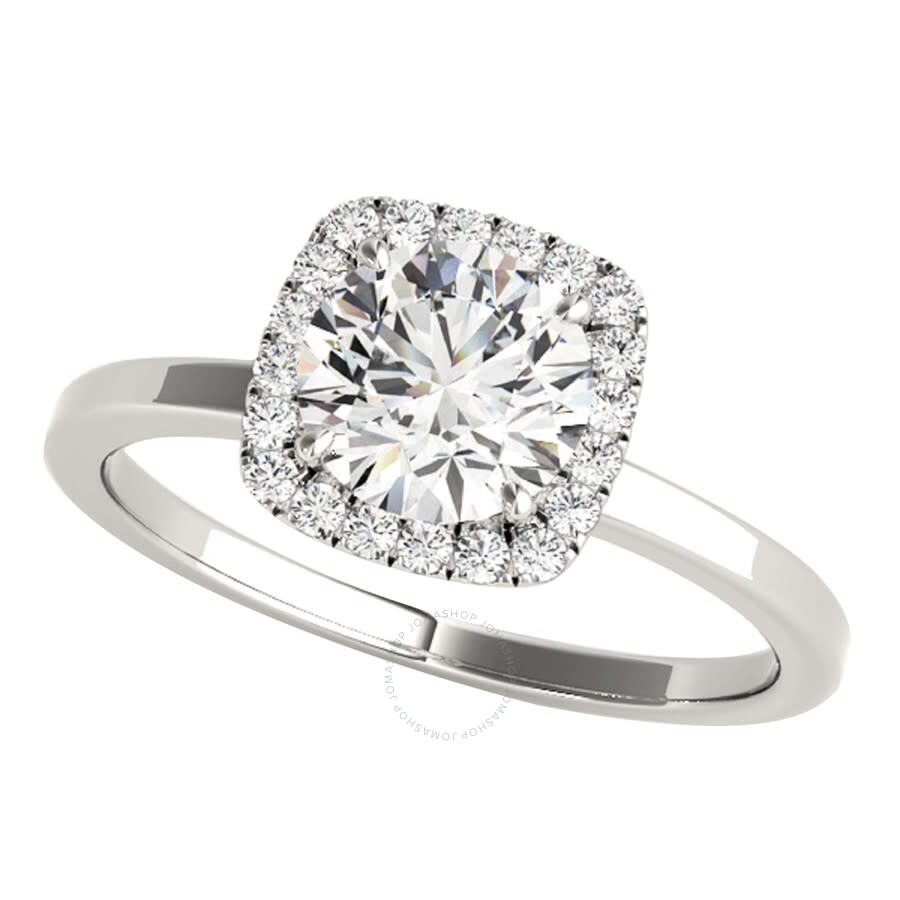 Maulijewels 1.15 Carat Moissanite & Halo Natural Diamond Engagement Ring In 14k White Gold Ring Size In White