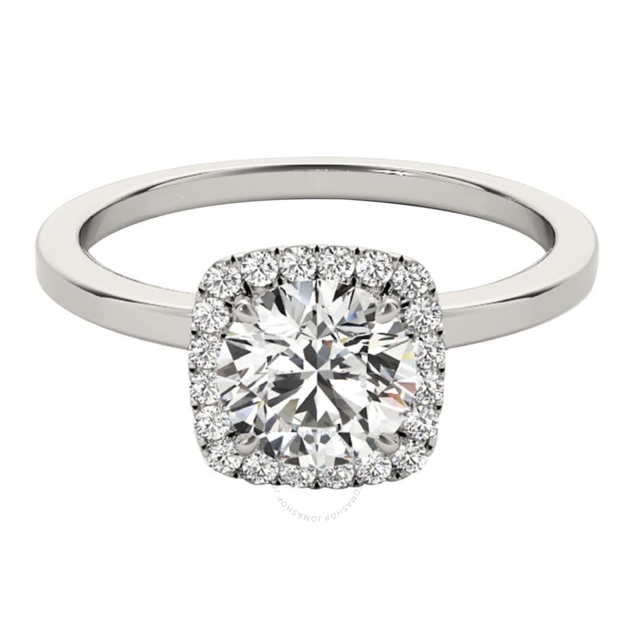 Maulijewels 1.15 Carat Moissanite & Halo Natural Diamond Engagement Ring In 14k White Gold Ring Size In White