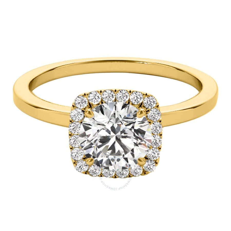 Maulijewels 1.15 Carat Moissanite & Halo Natural Diamond Engagement Ring In 14k Yellow Gold Ring Siz In Yellow