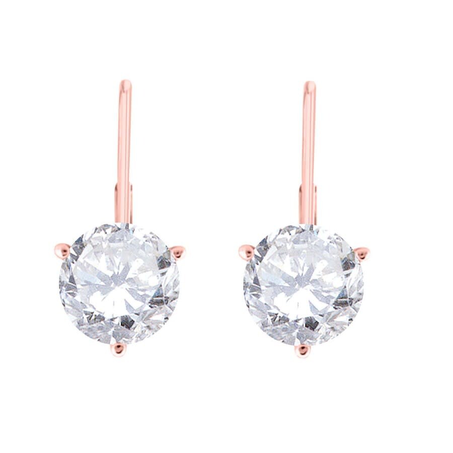 Shop Maulijewels 1/2 Carat White Diamond ( H-i/ I1-i2 ) Women's Three Prong Set Martini Leverback Earring In Pink