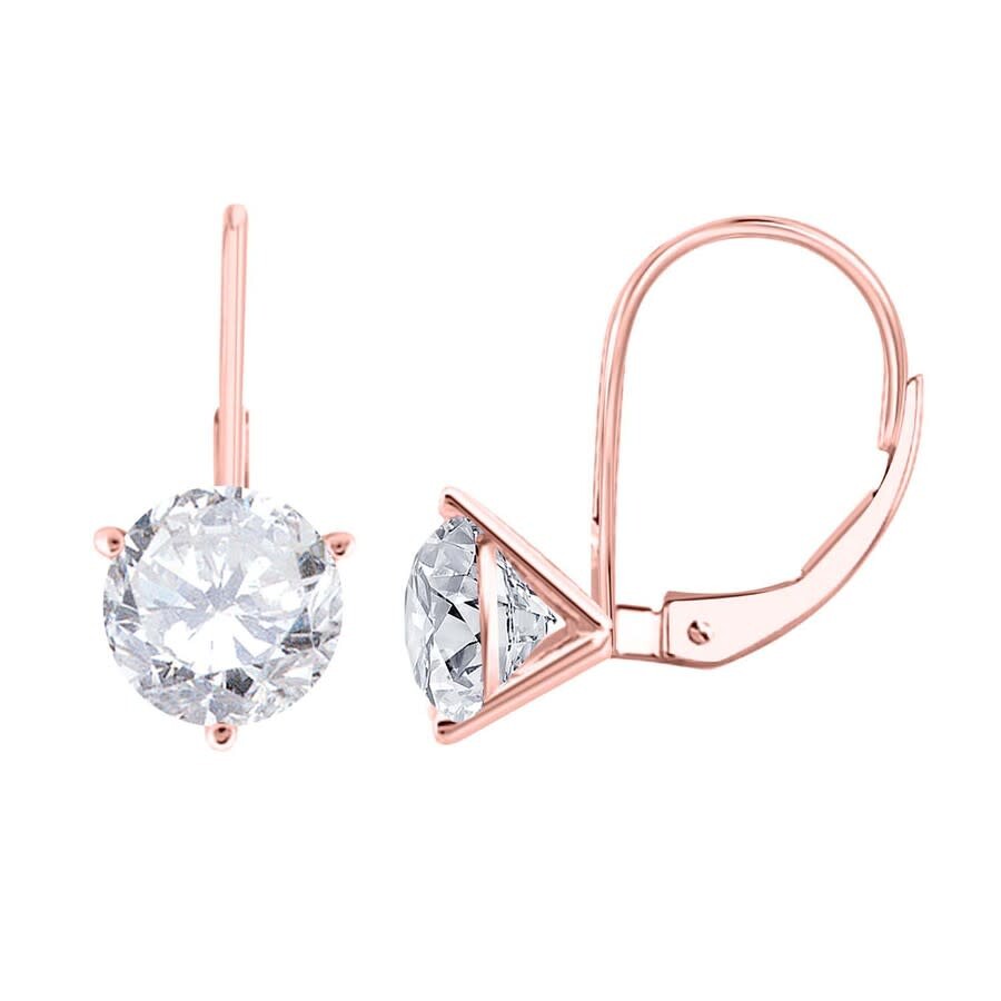 Maulijewels 1/2 Carat White Diamond ( H-i/ I1-i2 ) Women's Three Prong Set Martini Leverback Earring In Pink