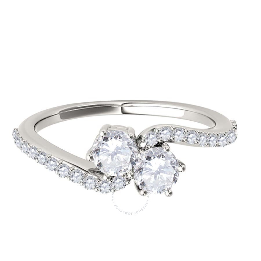 MAULIJEWELS MAULIJEWELS 1/2 CARAT WHITE DIAMOND TWO STONE WOMEN/ GIRLS WEDDING ENGAGEMENT RING 14K SOLID WHITE G