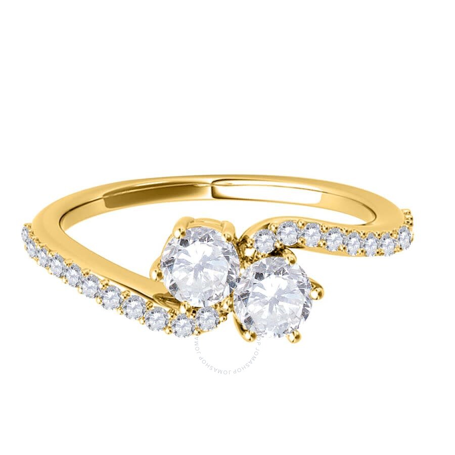 Maulijewels 1/2 Carat White Diamond Two Stone Women/ Girls Wedding Engagement Ring 14k Solid Yellow In Yellow