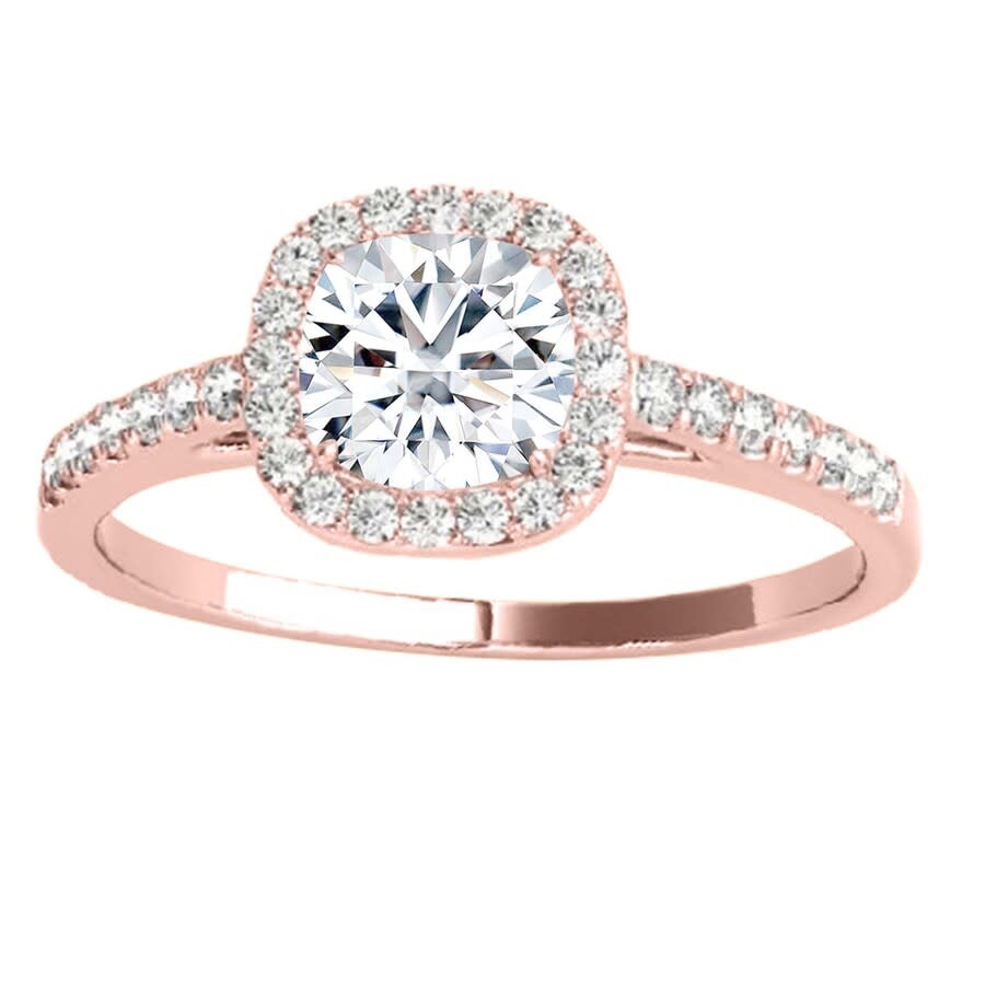 Maulijewels 1.25 Carat Cushion Cut Halo Diamond Moissanite Engagement Ring In 14k Rose Gold In Ring  In Pink