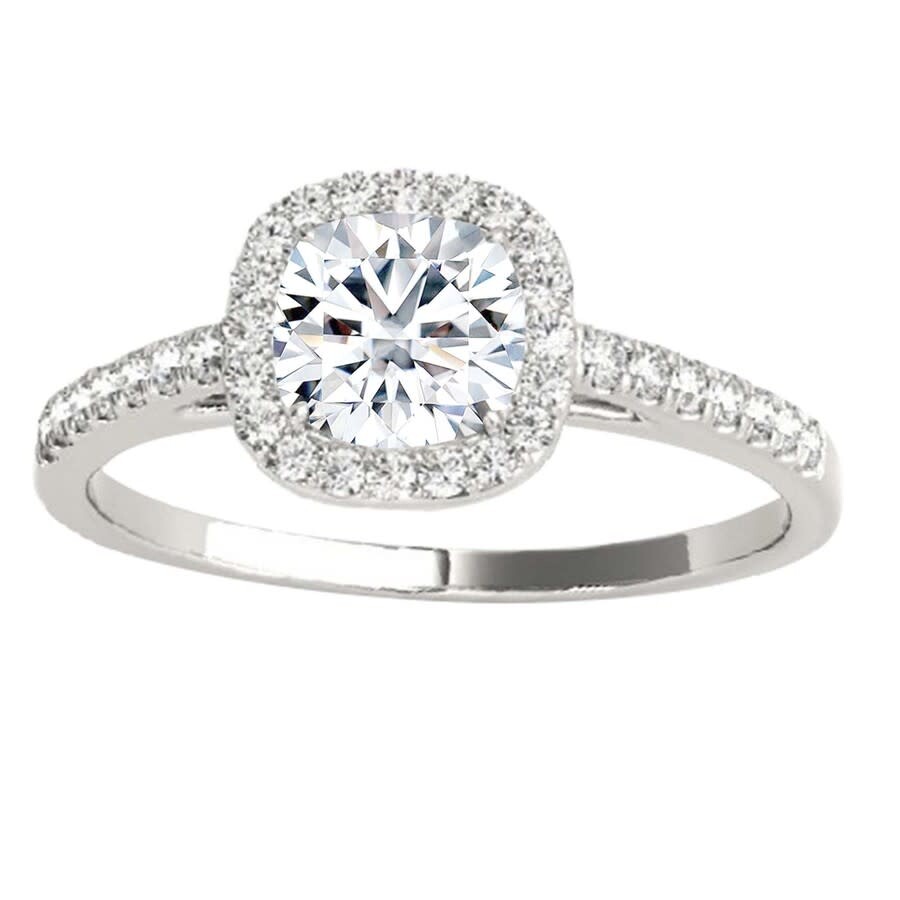 Shop Maulijewels 1.25 Carat Cushion Cut Halo Diamond Moissanite Engagement Ring In 14k White Gold In Ring