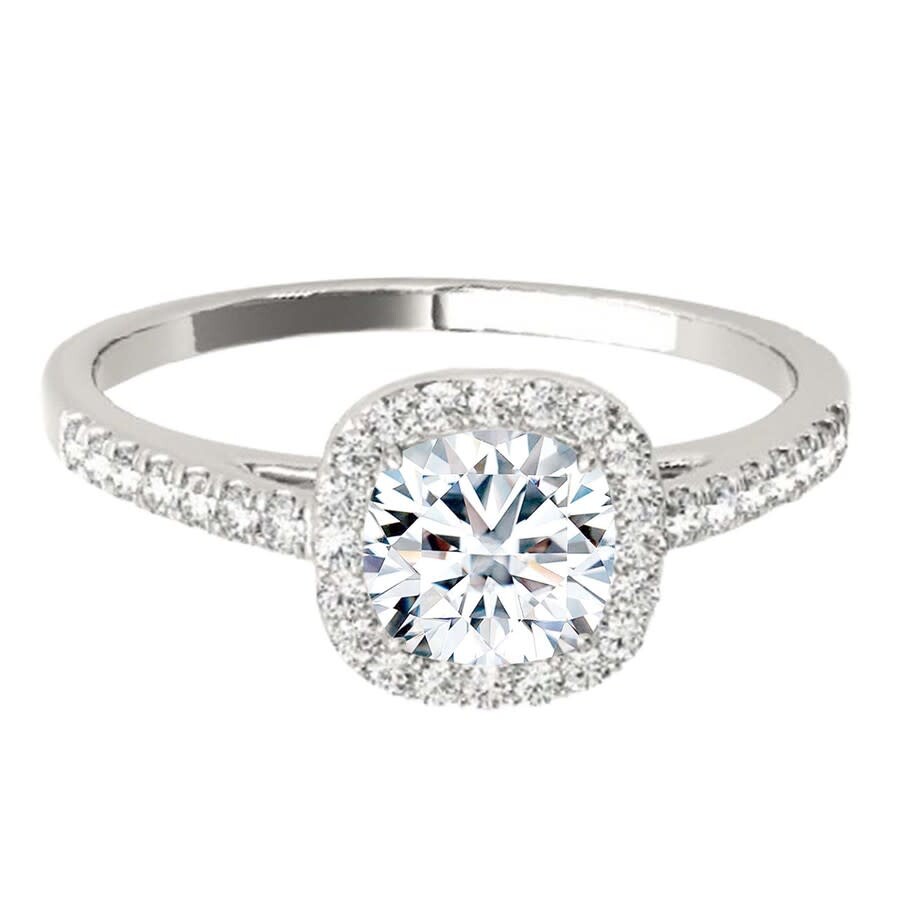 Maulijewels 1.25 Carat Cushion Cut Halo Diamond Moissanite Engagement Ring In 14k White Gold In Ring In White
