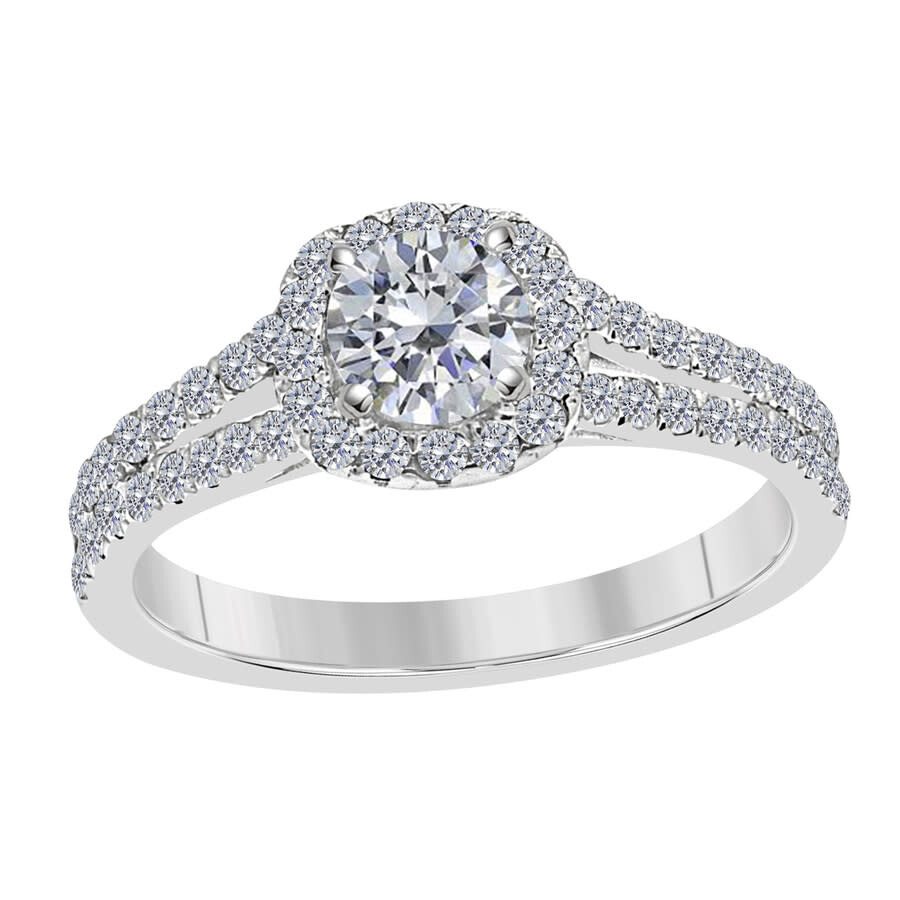 Maulijewels 1.25 Carat Cushion Halo Real White Diamond Engagement Wedding Ring In 14k White Gold In White
