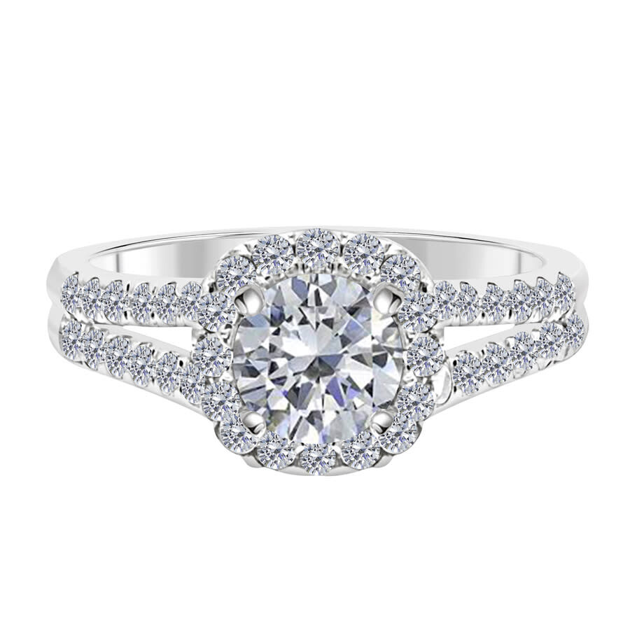 Maulijewels 1.25 Carat Cushion Halo Real White Diamond Engagement Wedding Ring In 14k White Gold In White