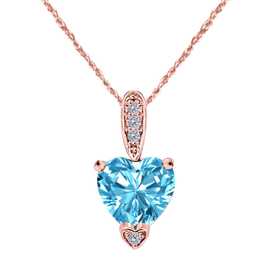 Maulijewels 1.25 Carat Heart Shape Blue Topaz Gemstone And White Diamond Pendant In 10k Rose Gold Wi In Blue