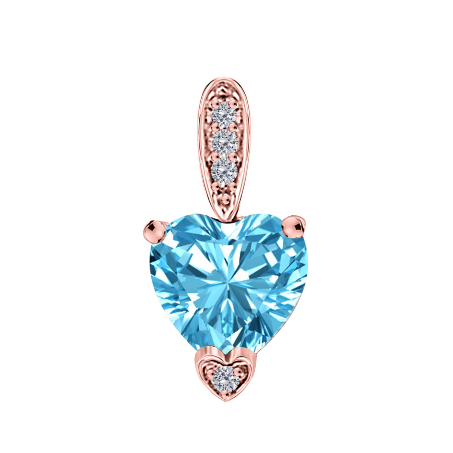 Maulijewels 1.25 Carat Heart Shape Blue Topaz Gemstone And White Diamond Pendant In 10k Rose Gold Wi In Blue