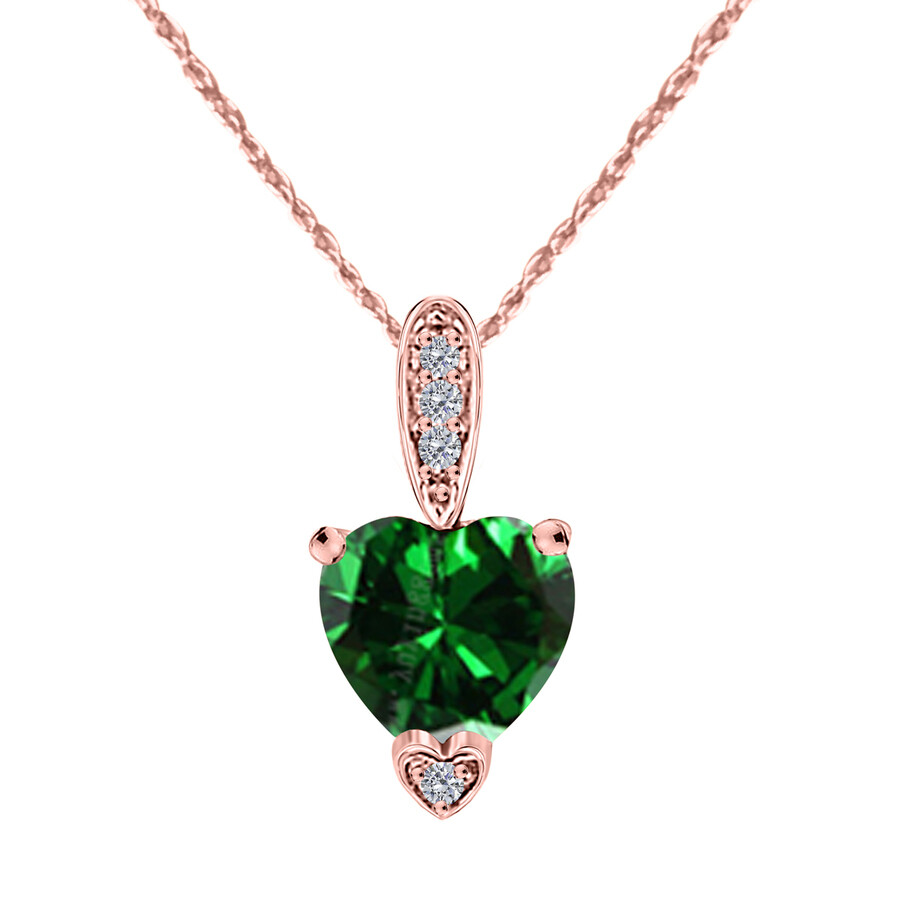 Maulijewels 1.25 Carat Heart Shape Emerald Gemstone And White Diamond Pendant In 10k Rose Gold