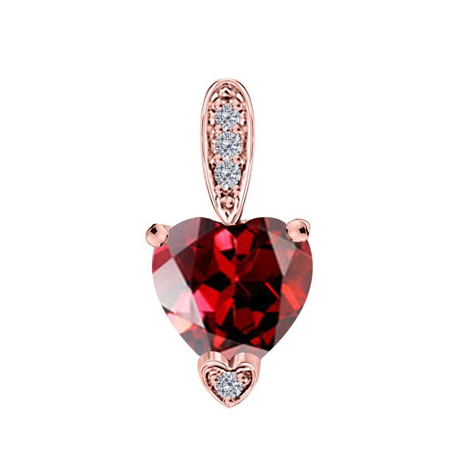 Maulijewels 1.25 Carat Heart Shape Garnet Gemstone And White Diamond Pendant In 10k Rose Gold With 1 In Red