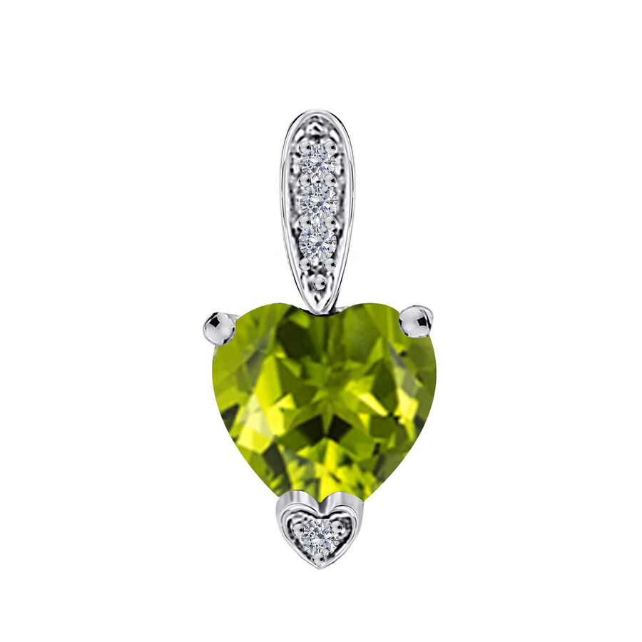 Maulijewels 1.25 Carat Heart Shape Peridot Gemstone And White Diamond Pendant In 10k White Gold With In Green