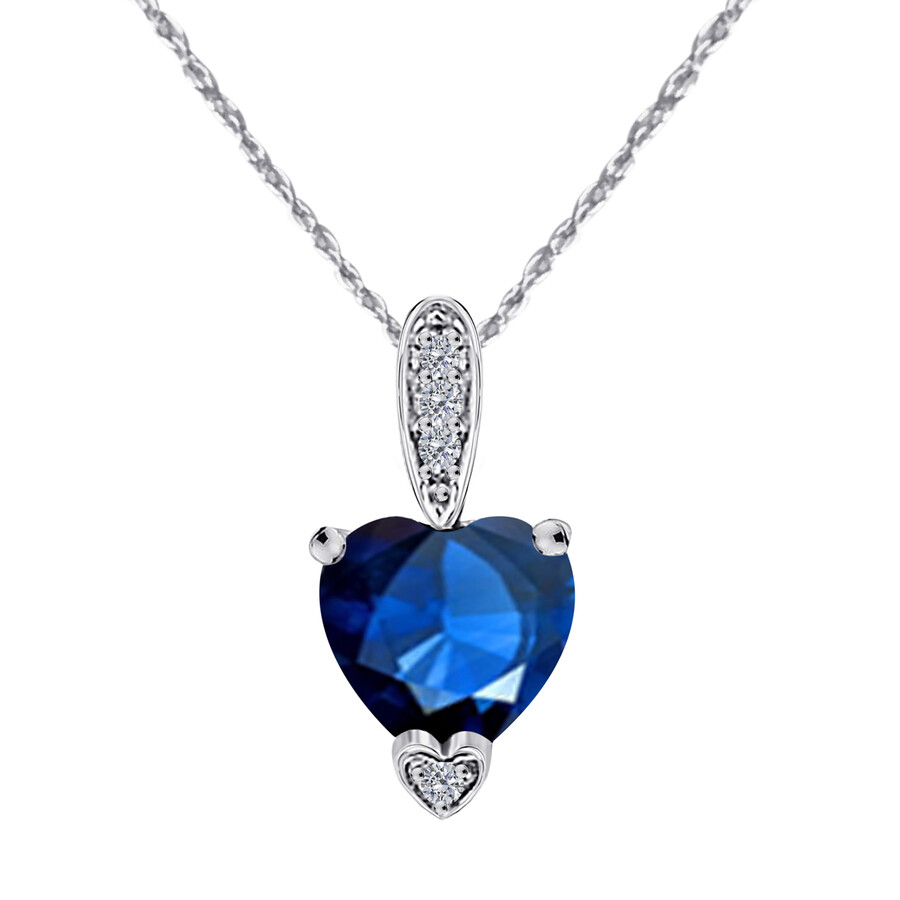 Maulijewels 1.25 Carat Heart Shape Tanzanite Gemstone And White Diamond Pendant In 10k White Gold Wi In Navy