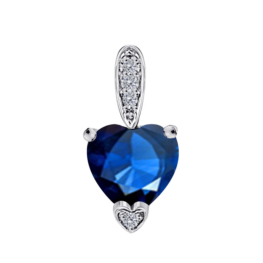 Maulijewels 1.25 Carat Heart Shape Tanzanite Gemstone And White Diamond Pendant In 10k White Gold Wi In Navy