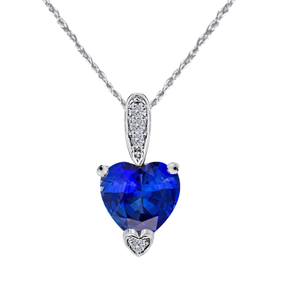 Shop Maulijewels 1.25 Carat Heart Shape Tanzanite Gemstone And White Diamond Pendant In 10k White Gold Wi In Blue