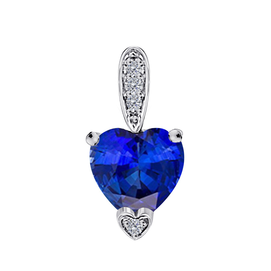 Maulijewels 1.25 Carat Heart Shape Tanzanite Gemstone And White Diamond Pendant In 10k White Gold Wi In Blue