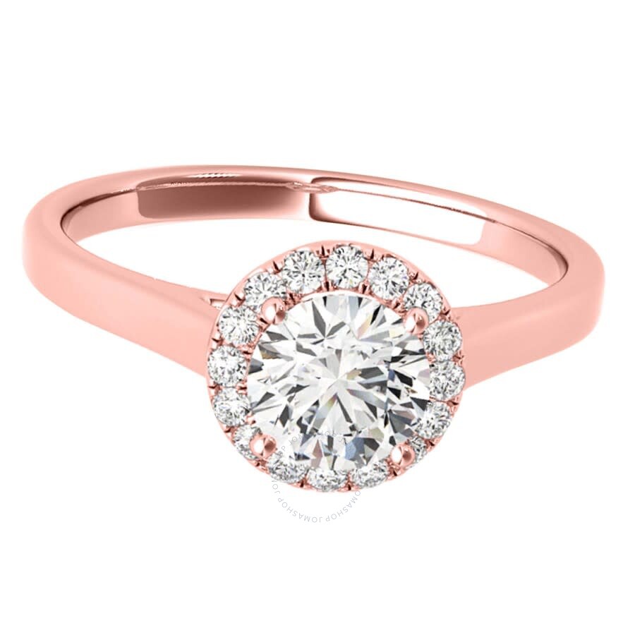 Maulijewels 1.25 Carat Moissanite & Halo Round Diamond Engagement Ring 14k Solid Rose Gold In Pink
