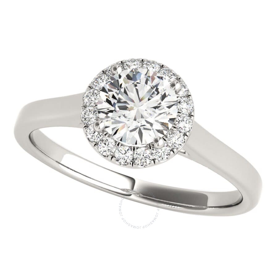 Maulijewels 1.25 Carat Moissanite & Halo Round Diamond Engagement Ring 14k Solid White Gold In White