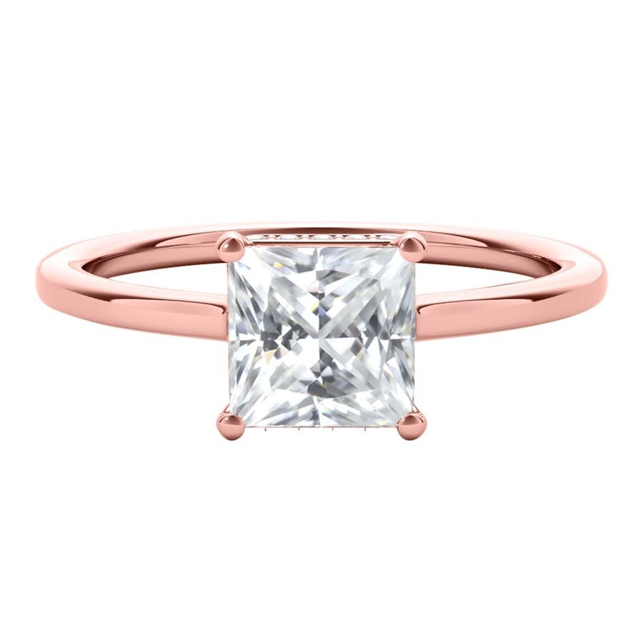 Maulijewels 1.35 Carat Natural Diamond Princess Cut Moissanite Engagement Rings For Womens In 14k Ro In Pink