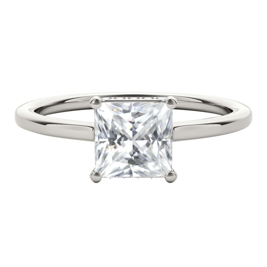 Maulijewels 1.35 Carat Natural Diamond Princess Cut Moissanite Engagement Rings For Womens In 14k Wh In White