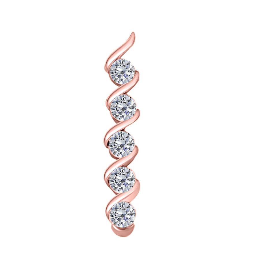 Maulijewels 1/4 Carat Diamond Five Stone Pendant In 10k Rose Gold With 18" 10k Rose Gold Plated Ster In White