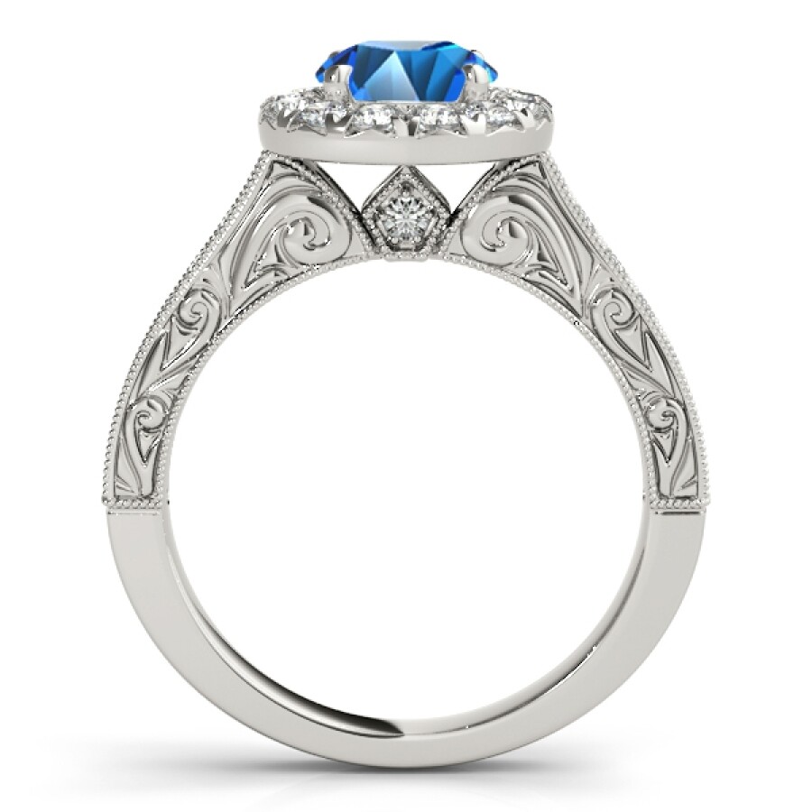 Maulijewels 1.40 Carat Round Shape Blue And White Diamond Ring In 14k White Gold In White