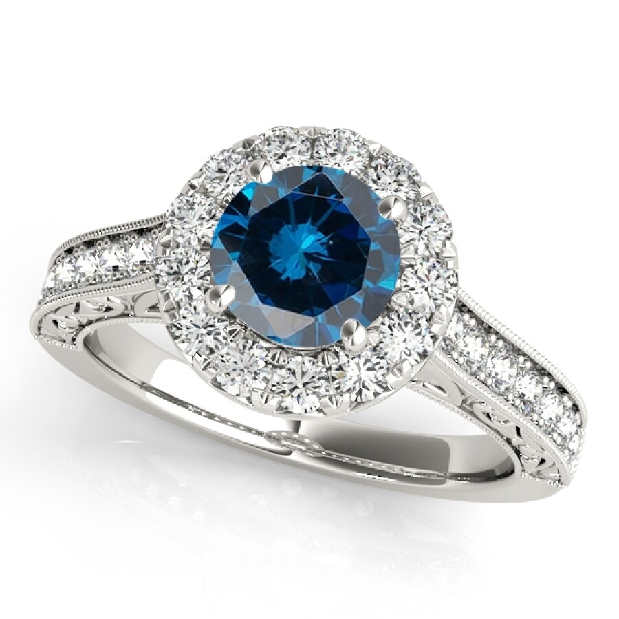 Shop Maulijewels 1.40 Carat Round Shape Blue And White Diamond Ring In 14k White Gold