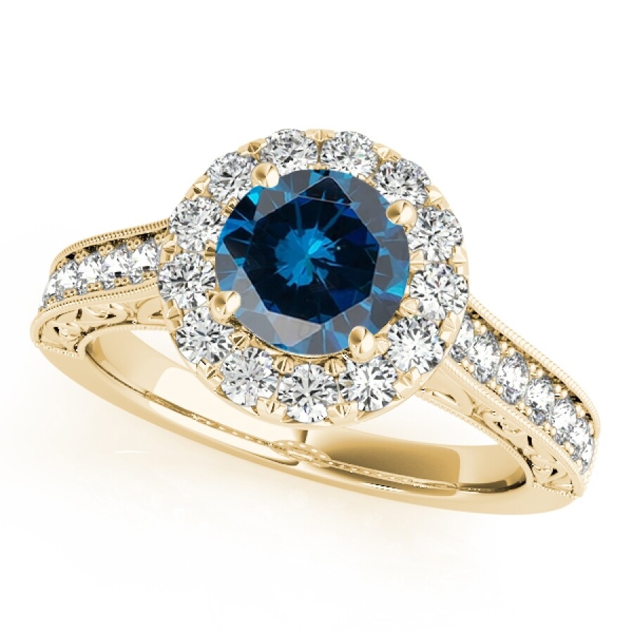 Shop Maulijewels 1.40 Carat Round Shape Blue And White Diamond Ring In 14k Yellow Gold