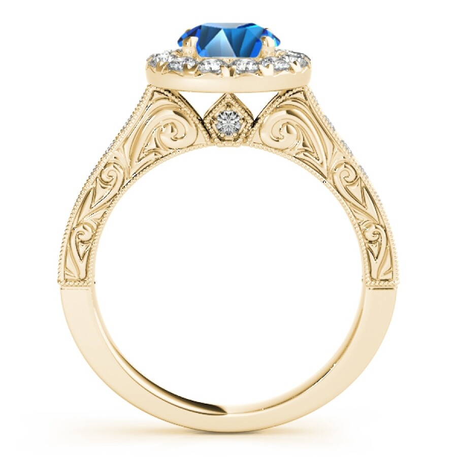 Maulijewels 1.40 Carat Round Shape Blue And White Diamond Ring In 14k Yellow Gold In Yellow