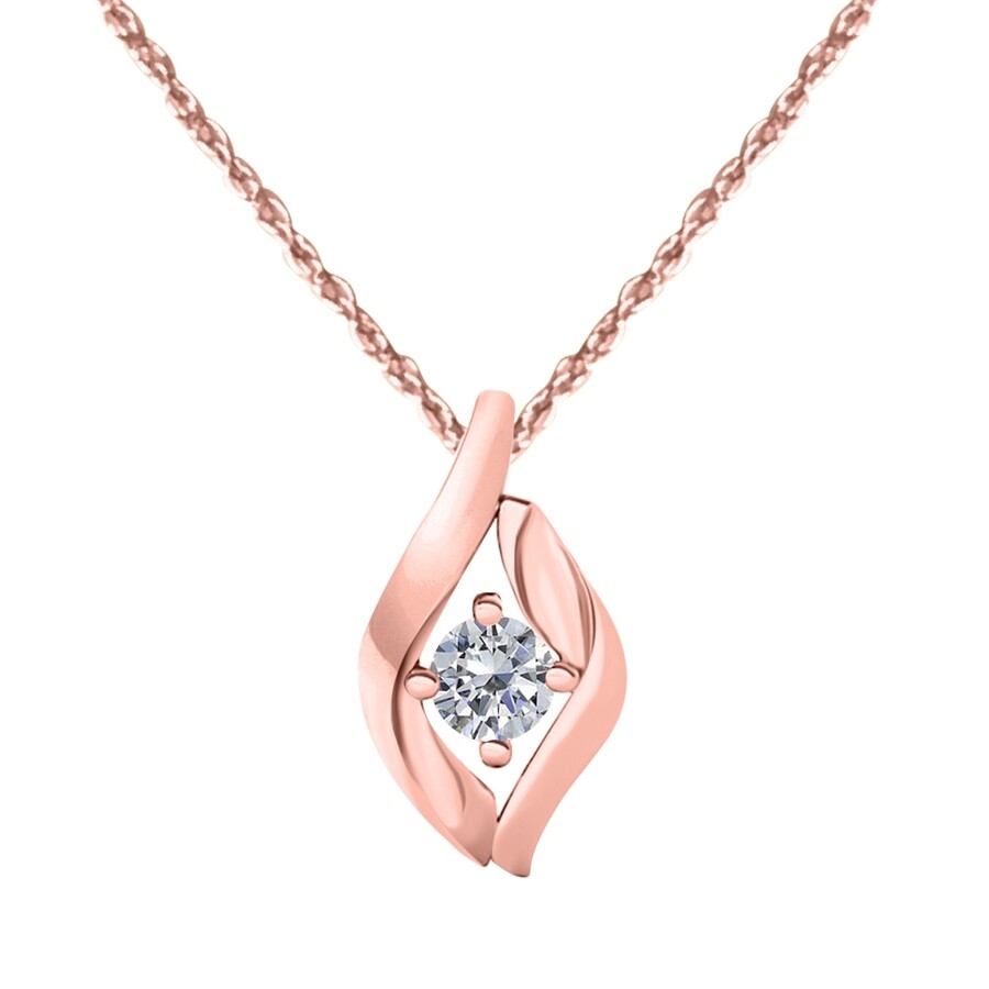 Shop Maulijewels 0.25 Carat Round Natural Diamond ( I-j/ I2-i3 ) Prong Set Pendant In 14k Rose Gold With1 In White