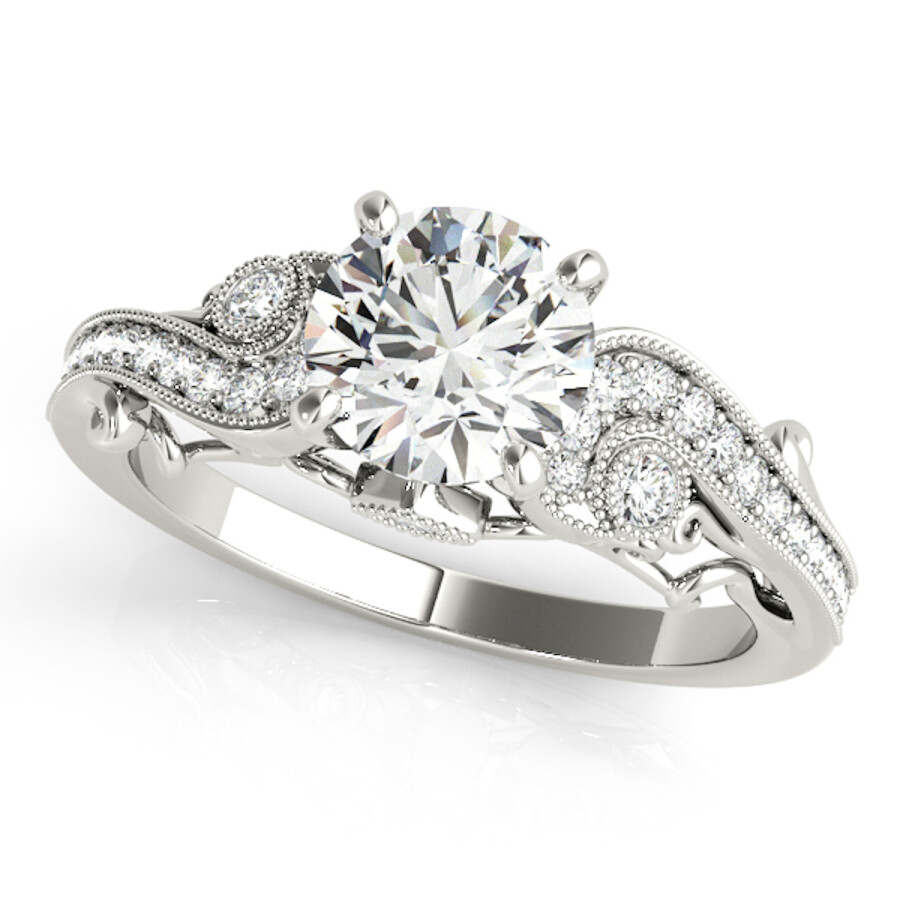 Maulijewels 14k White Gold 0.60 Carat Halo Diamond Engagement Bridal Ring Set In White