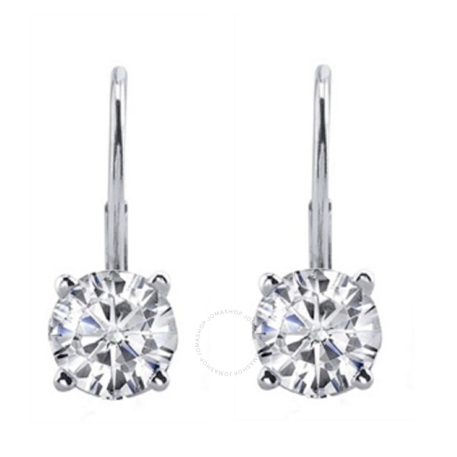 Maulijewels 14k White Gold Dangle Style Earrings With Lever Back 1.00 Carat Natural White Diamonds ( In White